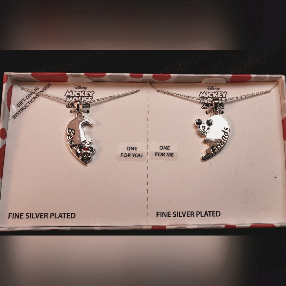 Mickey mouse & best friends split heart necklace. Fine Silver Plated.
